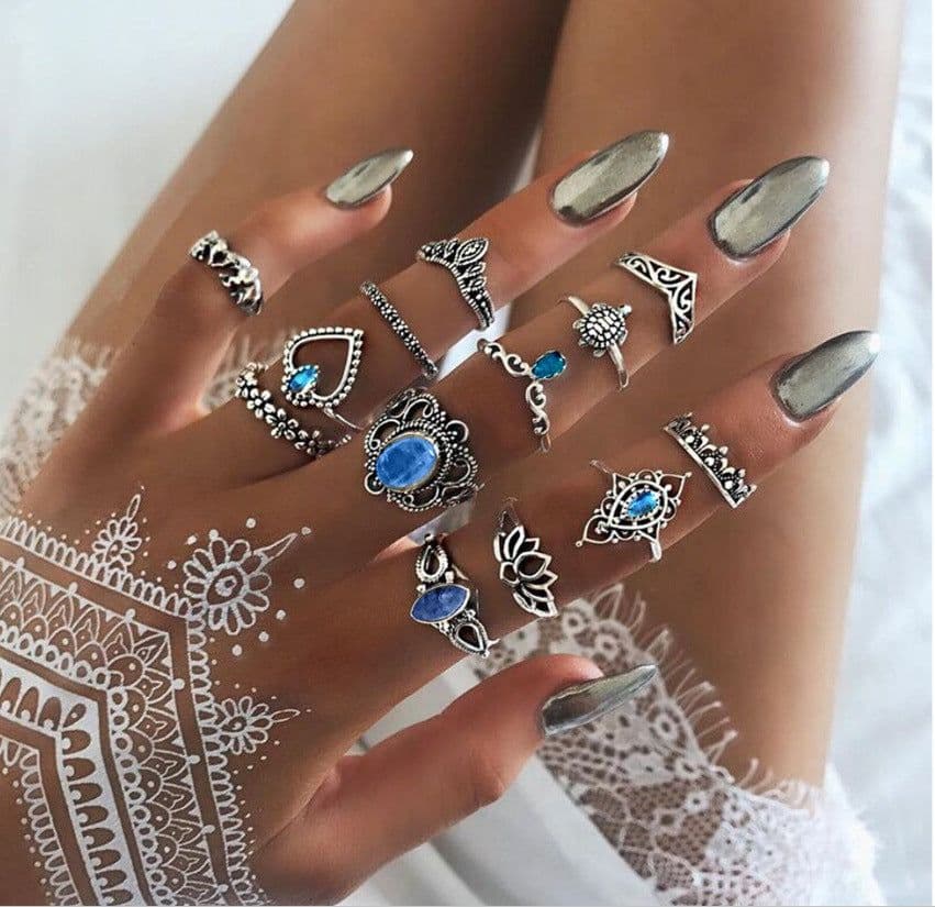 image-12-Piece Geometric Ring Set - Waterdrop Retro Joint Rings