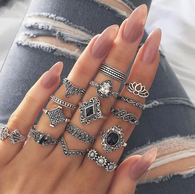 image-12-Piece Geometric Ring Set - Waterdrop Retro Joint Rings