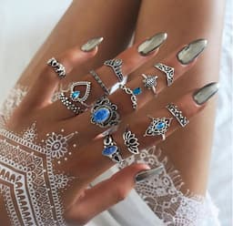 image-Listen to Maple 13-Piece Ring Set Silver Alloy Gemstone Crown Tortoise