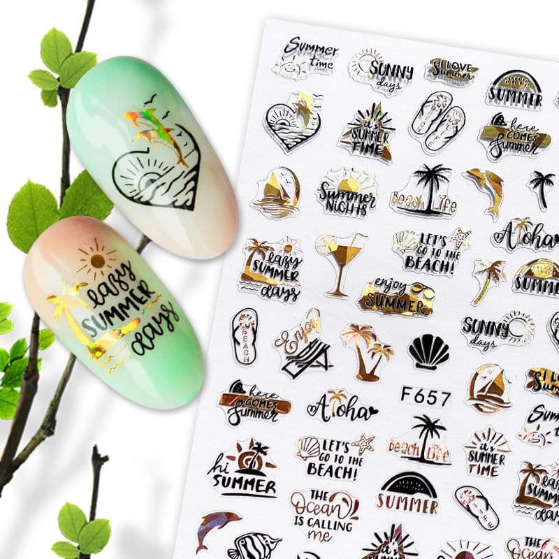 image-Hot Stamping Fruit Nail Stickers Decals Gold Silver Black White