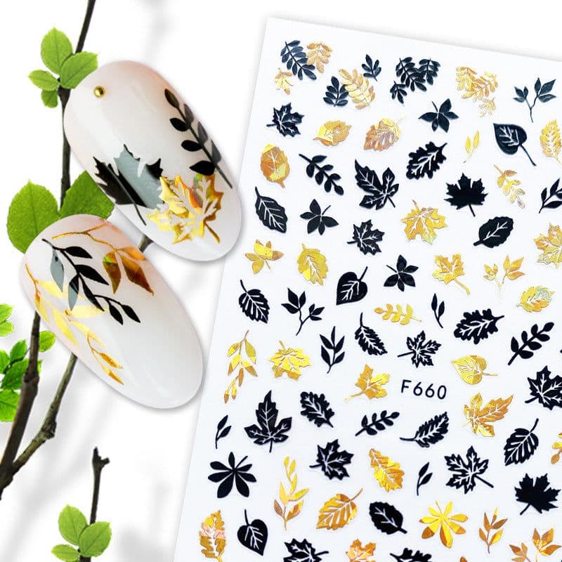 image-Hot Stamping Fruit Nail Stickers Decals Gold Silver Black White