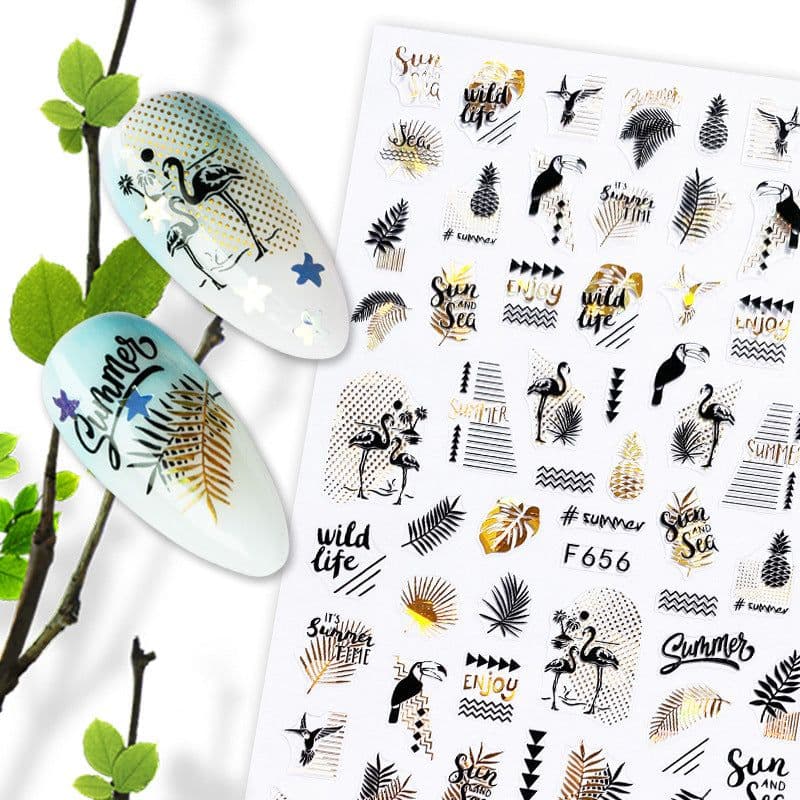 image-Hot Stamping Fruit Nail Stickers Decals Gold Silver Black White