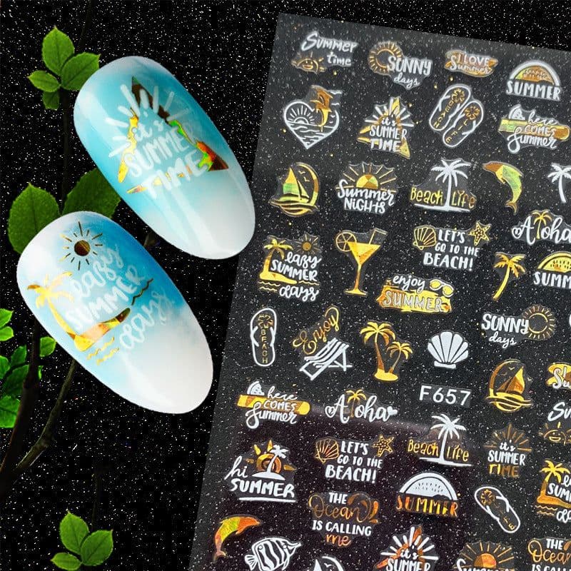 image-Hot Stamping Fruit Nail Stickers Decals Gold Silver Black White
