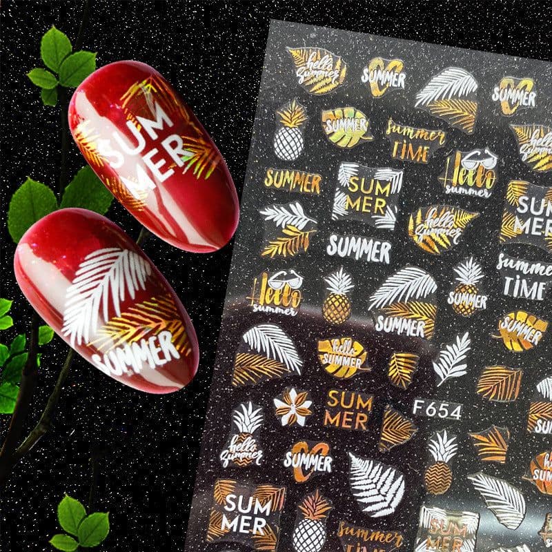 image-Hot Stamping Fruit Nail Stickers Decals Gold Silver Black White