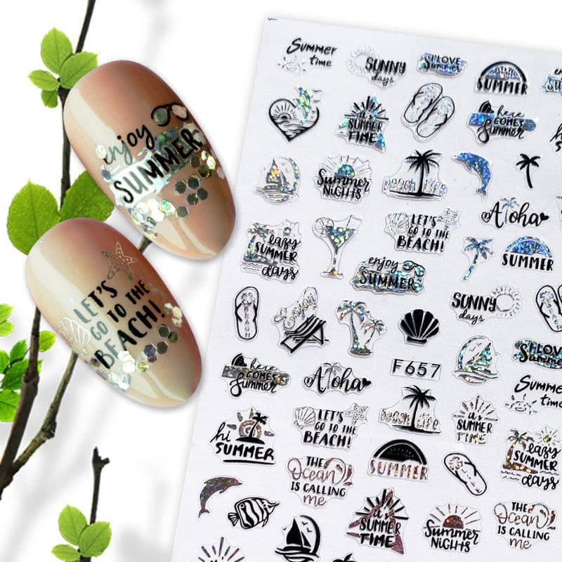 image-Hot Stamping Fruit Nail Stickers Decals Gold Silver Black White