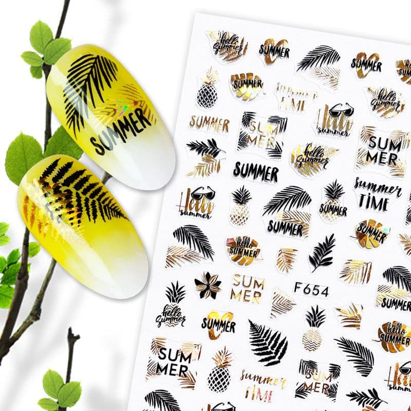 image-Hot Stamping Fruit Nail Stickers Decals Gold Silver Black White