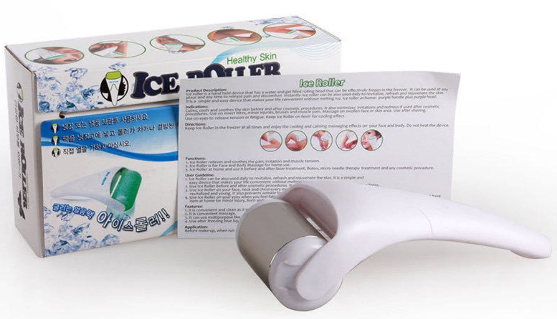 image-Ice Roller Facial Massage Tool - Stainless Steel White Handle