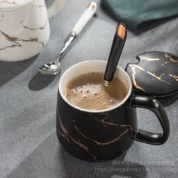 image-Marble Pattern Mug with Lid 301-400ml Office Coffee Cup