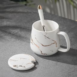 image-Marble Pattern Mug with Lid 301-400ml Office Coffee Cup