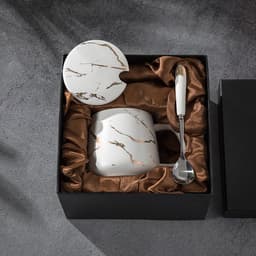 image-Marble Pattern Mug with Lid 301-400ml Office Coffee Cup