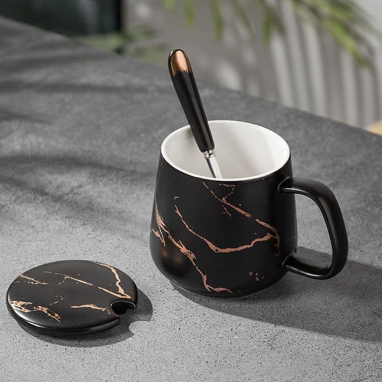 image-Marble Pattern Mug with Lid 301-400ml Office Coffee Cup