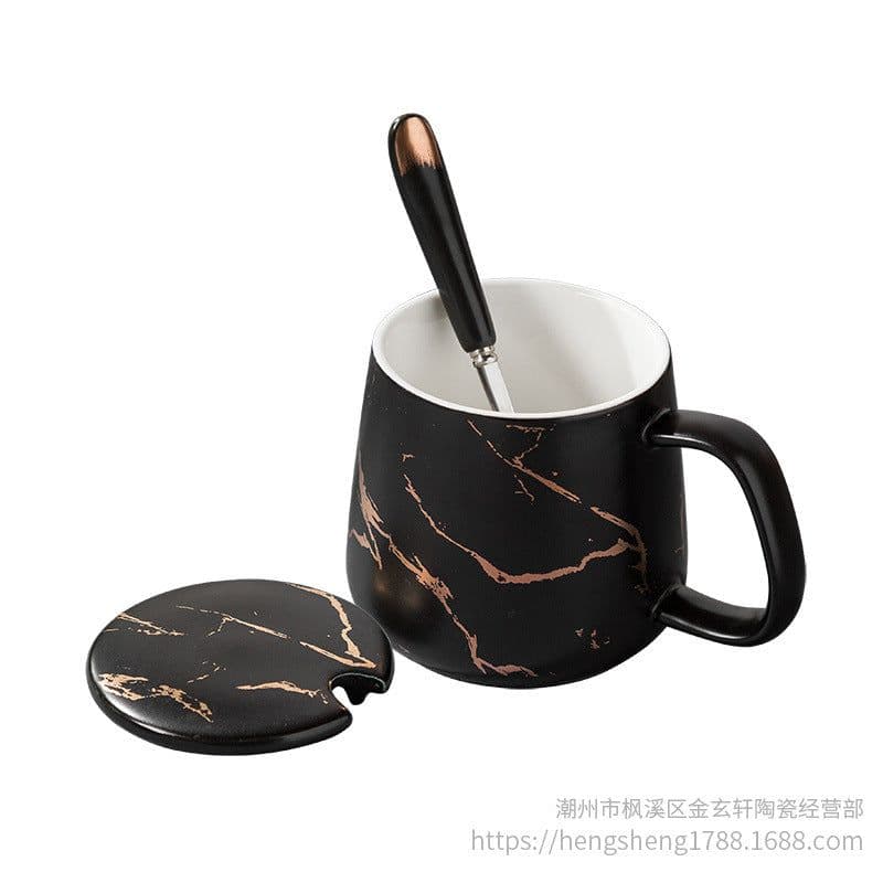 image-Marble Pattern Mug with Lid 301-400ml Office Coffee Cup