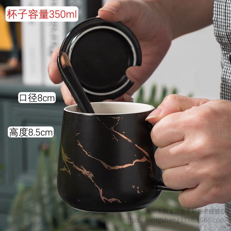 image-Marble Pattern Mug with Lid 301-400ml Office Coffee Cup