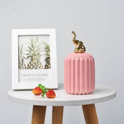 image-FULIN Ceramic Storage Jar with Lid 300mL Lovers Rabbit Pink