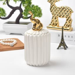 image-FULIN Ceramic Storage Jar with Lid 300mL Lovers Rabbit Pink