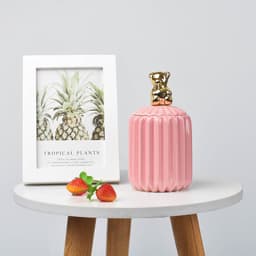 image-FULIN Ceramic Storage Jar with Lid 300mL Lovers Rabbit Pink