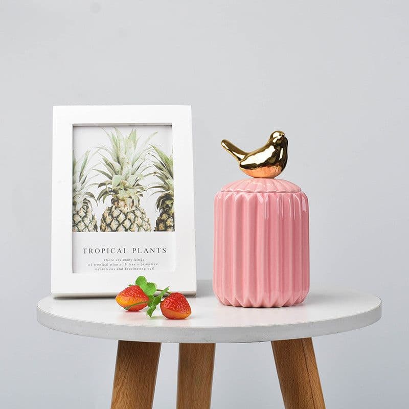 image-FULIN Ceramic Storage Jar with Lid 300mL Lovers Rabbit Pink