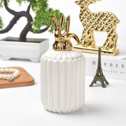 image-FULIN Ceramic Storage Jar with Lid 300mL Lovers Rabbit Pink