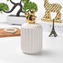 image-FULIN Ceramic Storage Jar with Lid 300mL Lovers Rabbit Pink