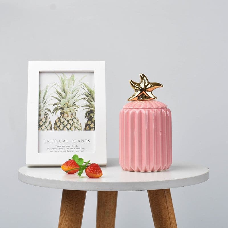 image-FULIN Ceramic Storage Jar with Lid 300mL Lovers Rabbit Pink