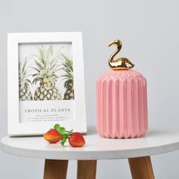 image-FULIN Ceramic Storage Jar with Lid 300mL Lovers Rabbit Pink