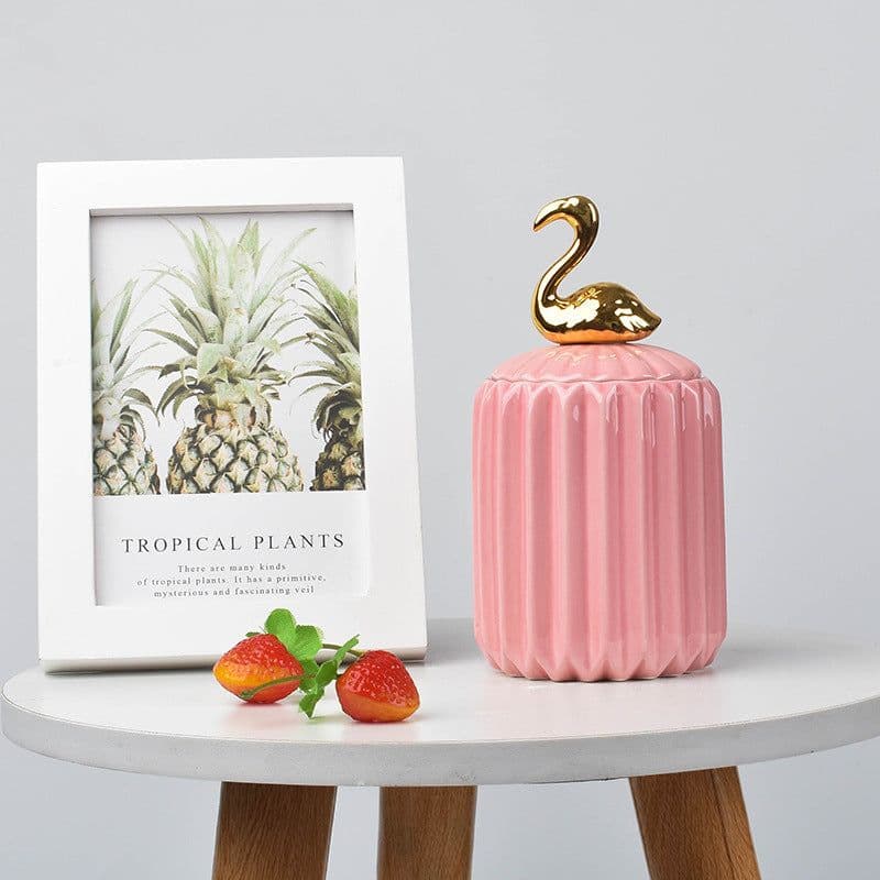 image-FULIN Ceramic Storage Jar with Lid 300mL Lovers Rabbit Pink