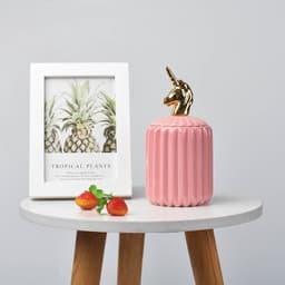 image-FULIN Ceramic Storage Jar with Lid 300mL Lovers Rabbit Pink
