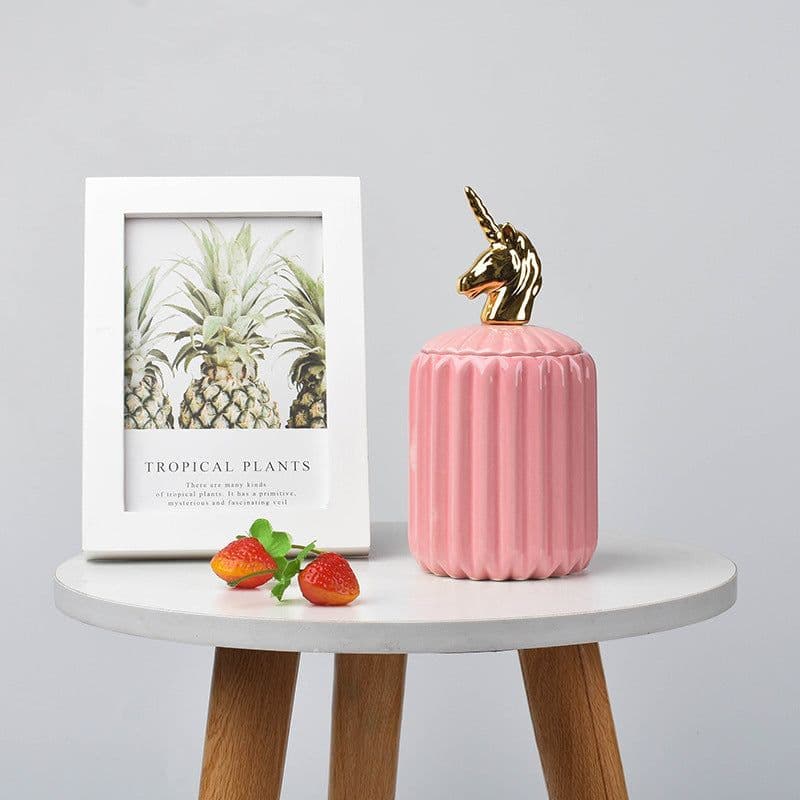 image-FULIN Ceramic Storage Jar with Lid 300mL Lovers Rabbit Pink
