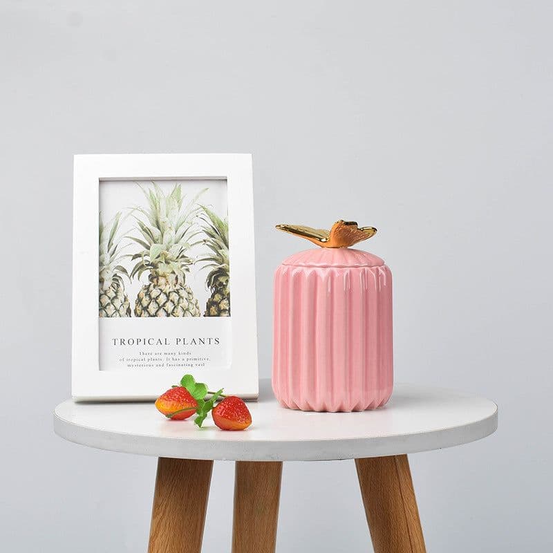 image-FULIN Ceramic Storage Jar with Lid 300mL Lovers Rabbit Pink