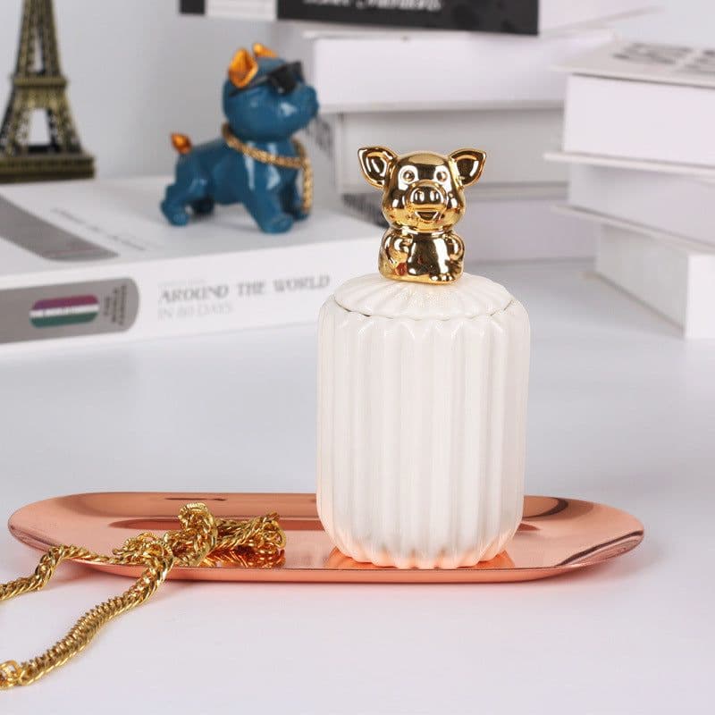image-FULIN Ceramic Storage Jar with Lid 300mL Lovers Rabbit Pink