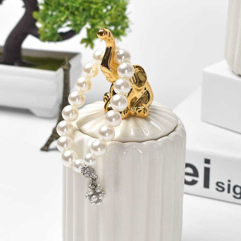 image-FULIN Ceramic Storage Jar with Lid 300mL Lovers Rabbit Pink