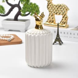 image-FULIN Ceramic Storage Jar with Lid 300mL Lovers Rabbit Pink