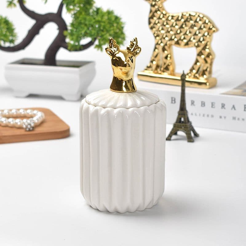 image-FULIN Ceramic Storage Jar with Lid 300mL Lovers Rabbit Pink