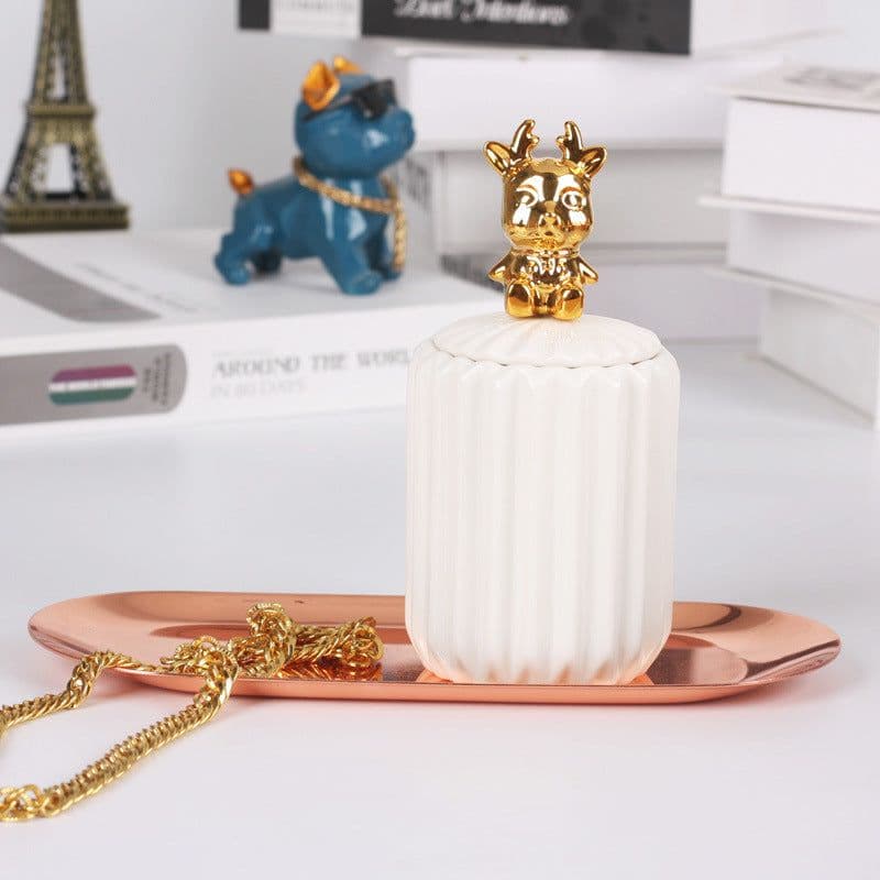 image-FULIN Ceramic Storage Jar with Lid 300mL Lovers Rabbit Pink