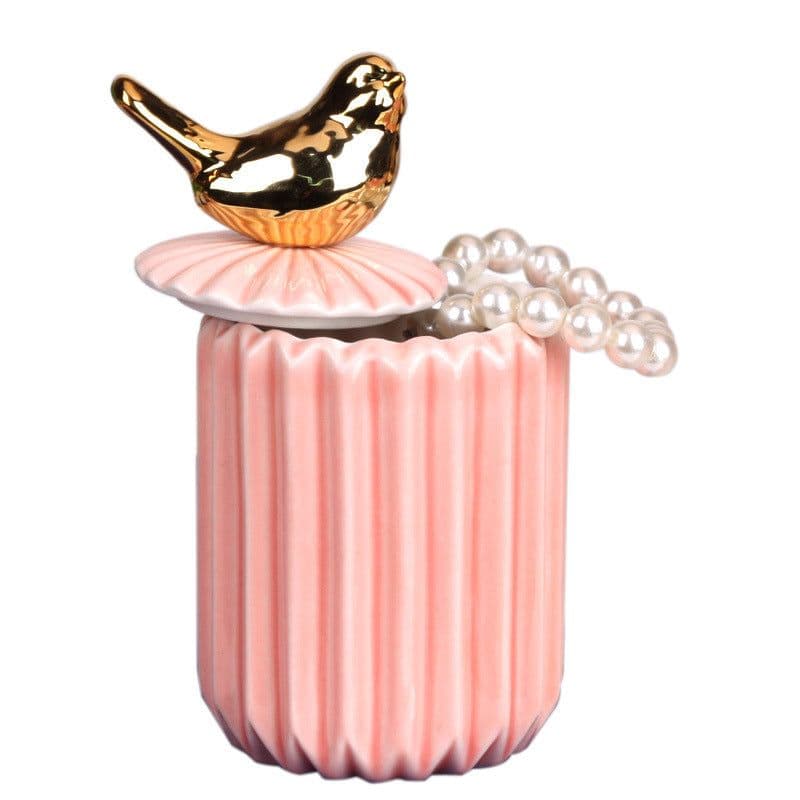 image-FULIN Ceramic Storage Jar with Lid 300mL Lovers Rabbit Pink