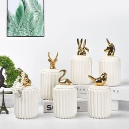 image-FULIN Ceramic Storage Jar with Lid 300mL Lovers Rabbit Pink