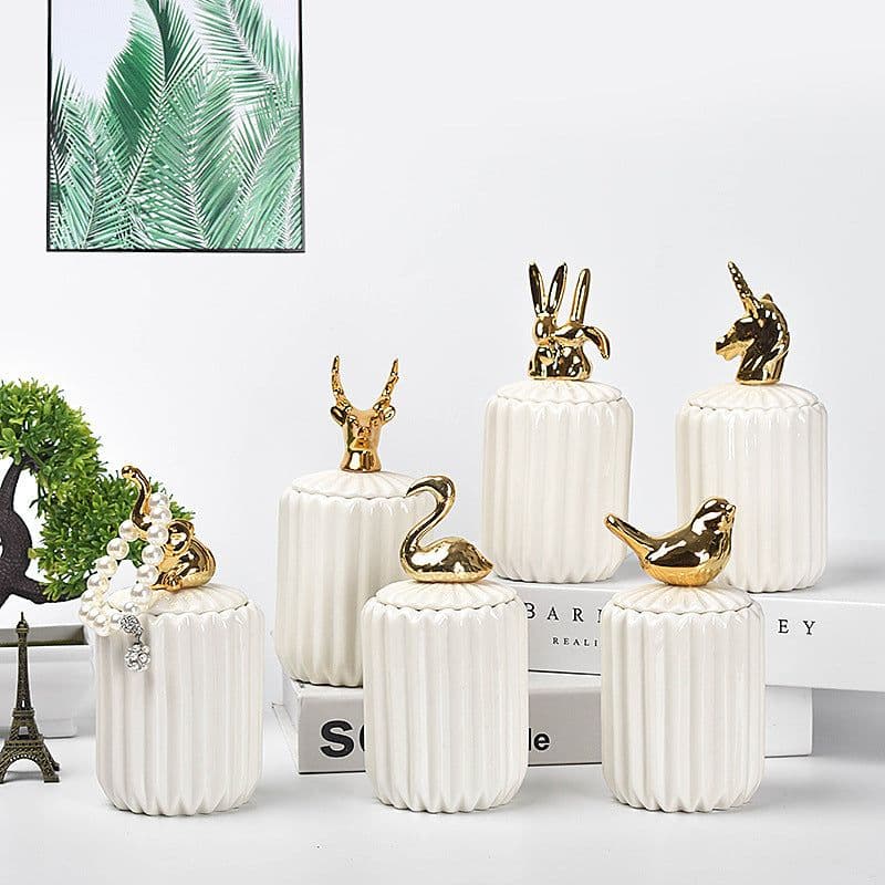 image-FULIN Ceramic Storage Jar with Lid 300mL Lovers Rabbit Pink