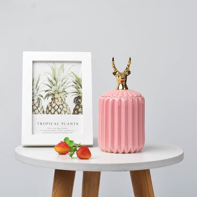 image-FULIN Ceramic Storage Jar with Lid 300mL Lovers Rabbit Pink