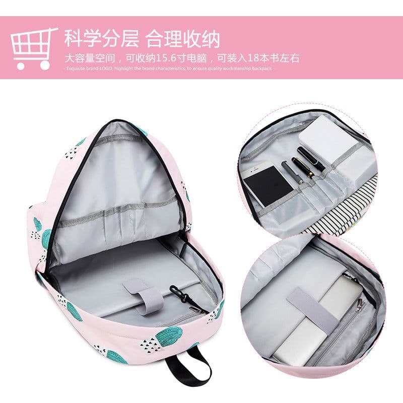 image-Cactus Print Backpack 20L Casual School Bag for Women Pink