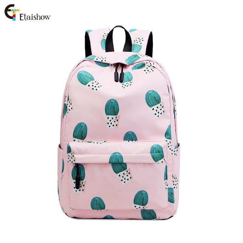image-Cactus Print Backpack 20L Casual School Bag for Women Pink