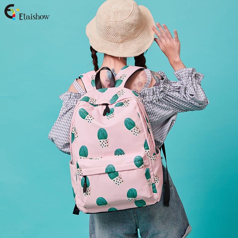 image-Cactus Print Backpack 20L Casual School Bag for Women Pink