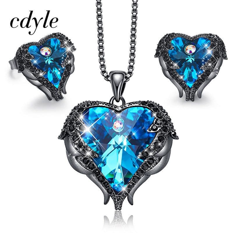image-CDE Heart of the Sea Necklace Earrings Set Swarovski Elements Crystal