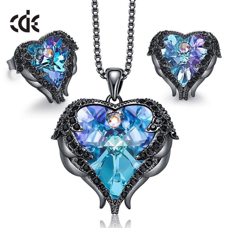image-CDE Heart of the Sea Necklace Earrings Set Swarovski Elements Crystal