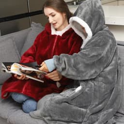 image-Hooded Zipper Flannel Wearable Blanket for Adults