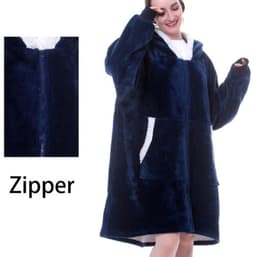 image-Hooded Zipper Flannel Wearable Blanket for Adults