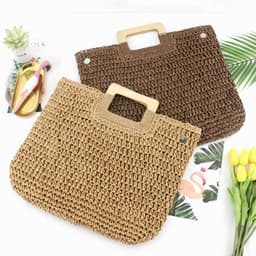 image-Woven Straw Beach Bag with Zipper Closure for Women