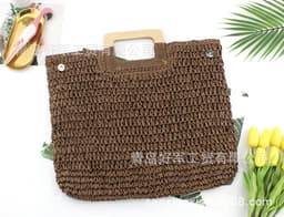 image-Woven Straw Beach Bag with Zipper Closure for Women