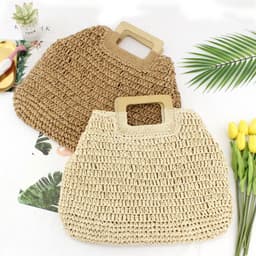 image-Woven Straw Beach Bag with Zipper Closure for Women