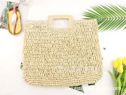 image-Woven Straw Beach Bag with Zipper Closure for Women
