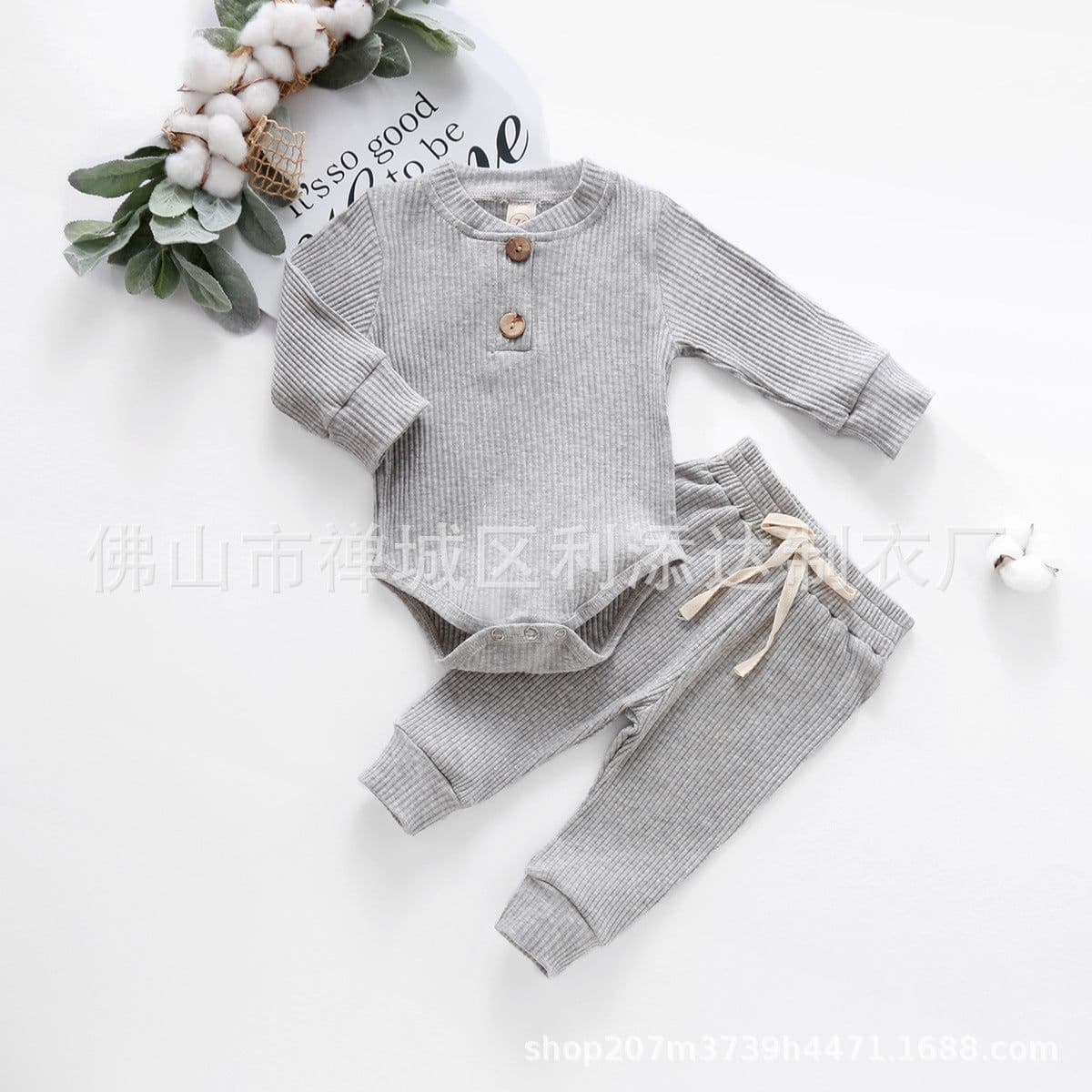 image-Baby Romper Long Sleeve Cotton Two-Piece Suit Brown Unisex 60cm